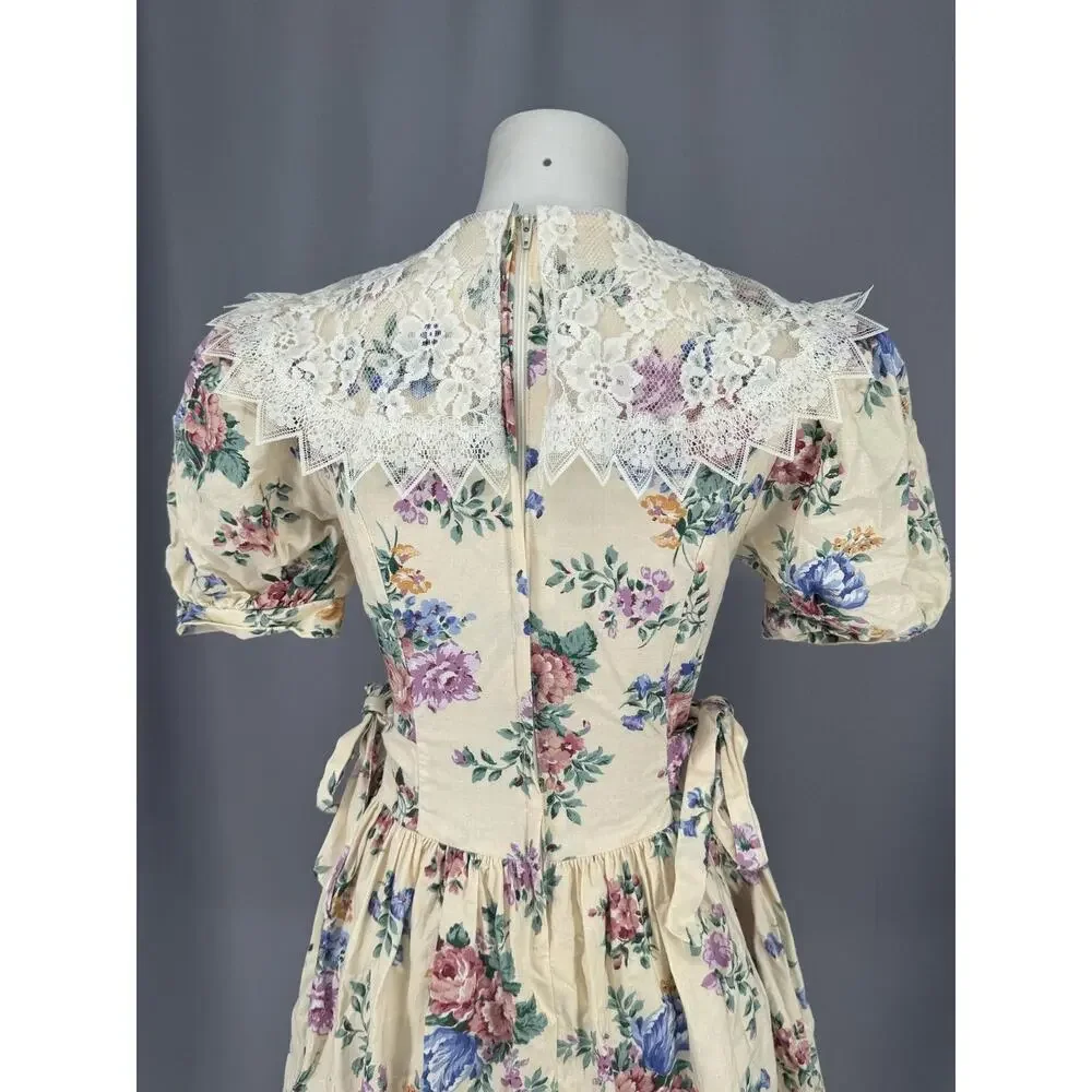 Vintage Jessica McClintock Gunne Sax Dress Girls 14 Floral Lace Prairie Boho